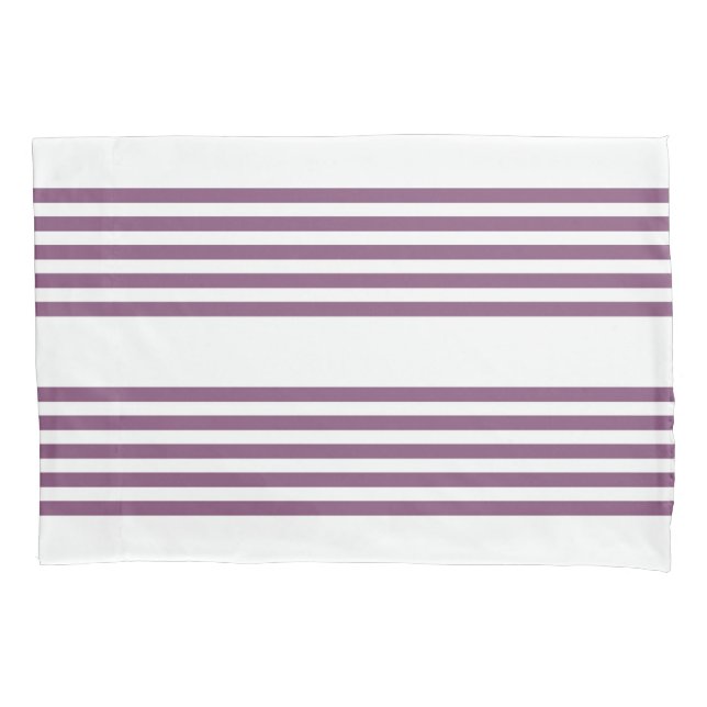 Mauve purple and white five stripes pattern pillowcase (Front)
