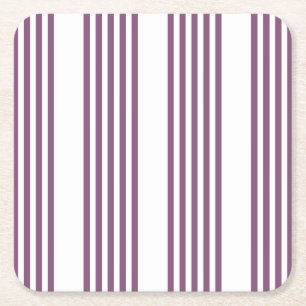 Mauve purple and white five stripes pattern square paper coaster
