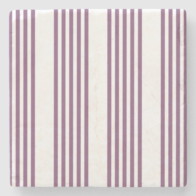 Mauve purple and white five stripes pattern stone coaster (Front)