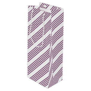 Mauve purple and white five stripes pattern wine gift bag