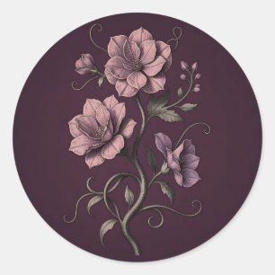 Mauve Purple Anemone Flower Dark Botanical Classic Round Sticker