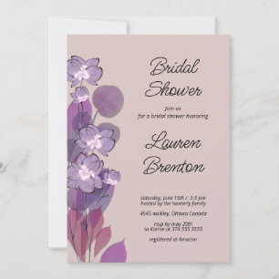 Mauve purple blush floral Bridal Shower Invitation