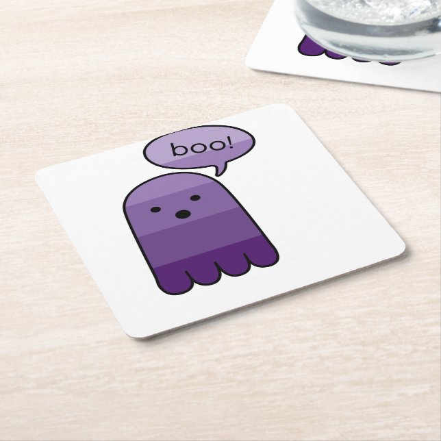 Mauve Purple Boo Ghost Square Paper Coaster (Angled)