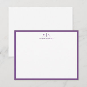 Mauve Purple Border Monogram Correspondence Card