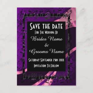 Mauve purple damask and black save the date announcement postcard
