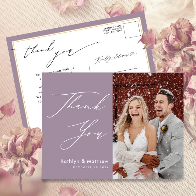 Mauve Purple Elegant Script Chic Wedding Thank You Postcard (Creator Uploaded)