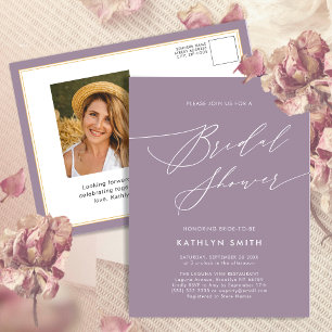 Mauve Purple Elegant Script Modern Bridal Shower Invitation Postcard