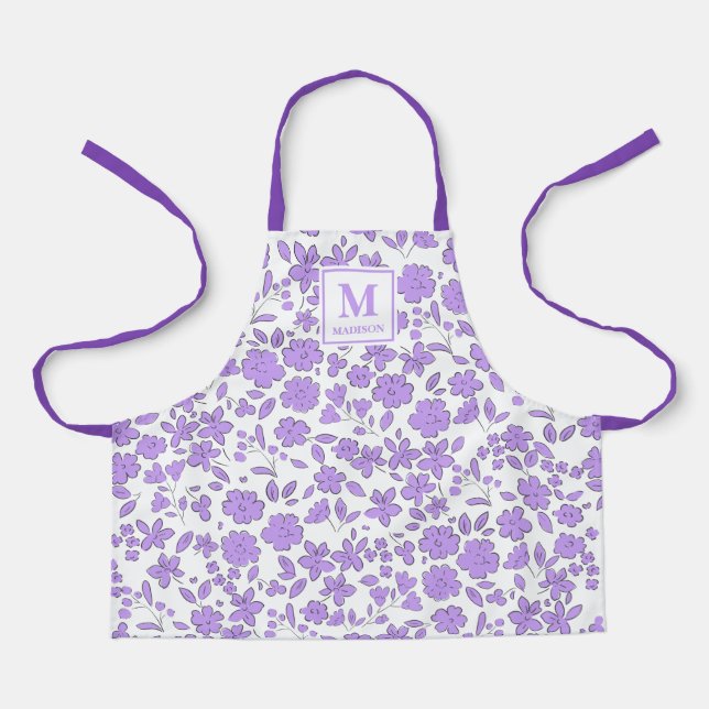 mauve purple Floral Monogrammed Apron (Front)
