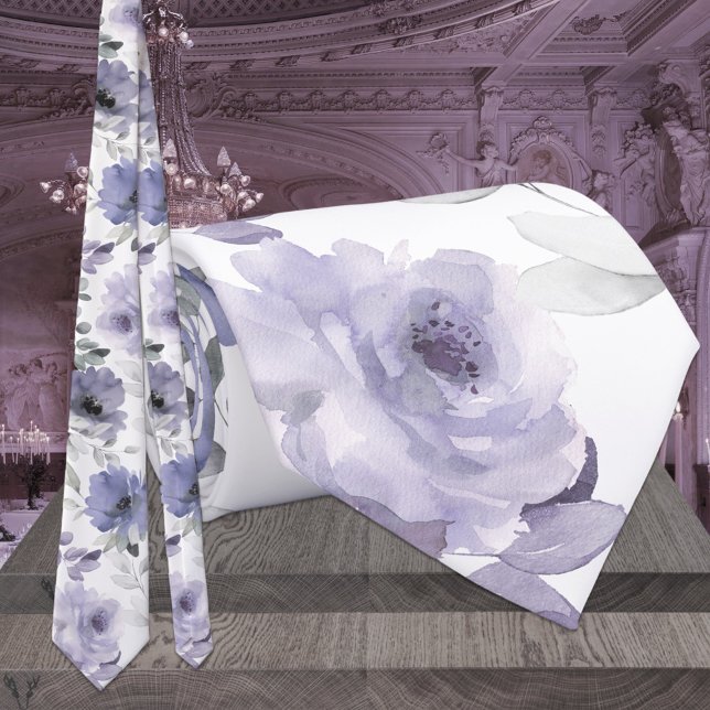 Mauve Purple Floral Silver Eucalyptus Wedding Tie (Creator Uploaded)