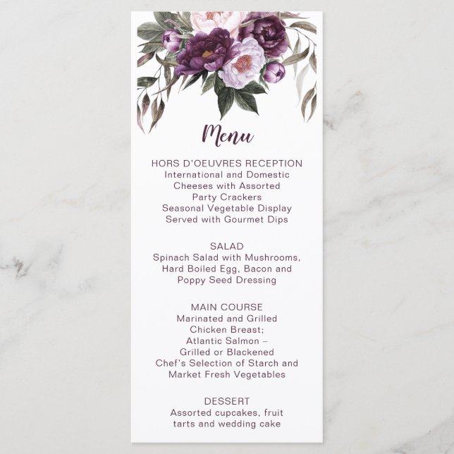 Mauve Purple Lavender Violet Floral Menu | (Front)