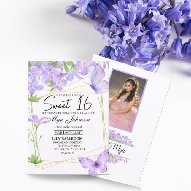 Mauve purple lily watercolor Sweet 16 Invitation (Creator Uploaded)