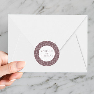 Mauve Purple Modern Minimalist Botanical Wedding Classic Round Sticker
