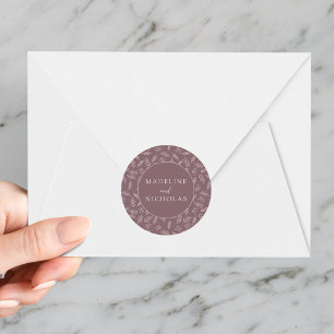 Mauve Purple Modern Minimalist Botanical Wedding Classic Round Sticker