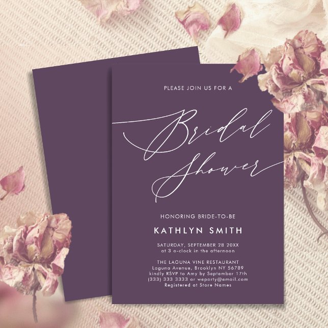 Mauve Purple Modern Minimalist Bridal Shower Invitation (Creator Uploaded)
