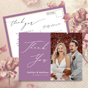 Mauve Purple Modern Minimalist Wedding Thank You Postcard