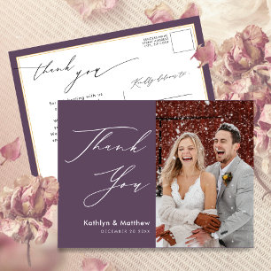 Mauve Purple Modern Photo Wedding Thank You Postcard