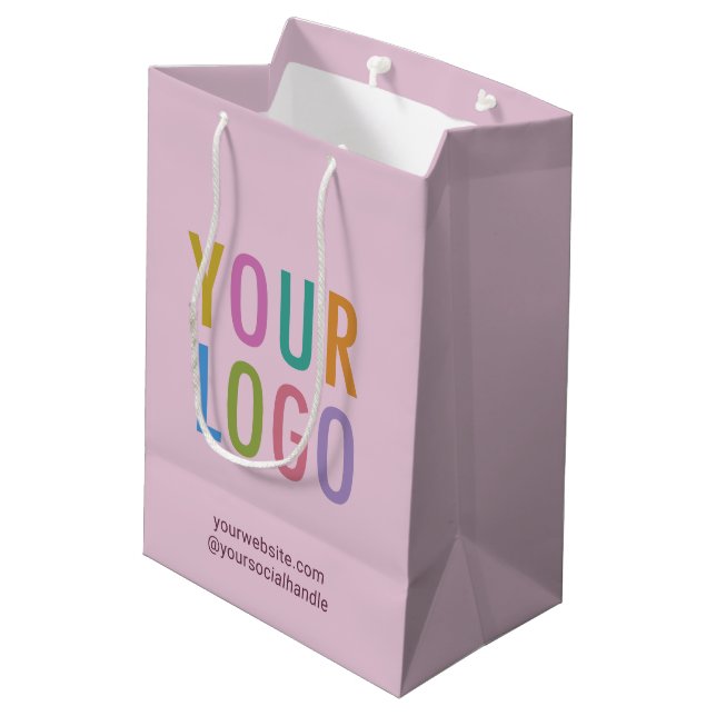 Mauve Purple Paper Gift Bag Custom Business Logo (Back Angled)