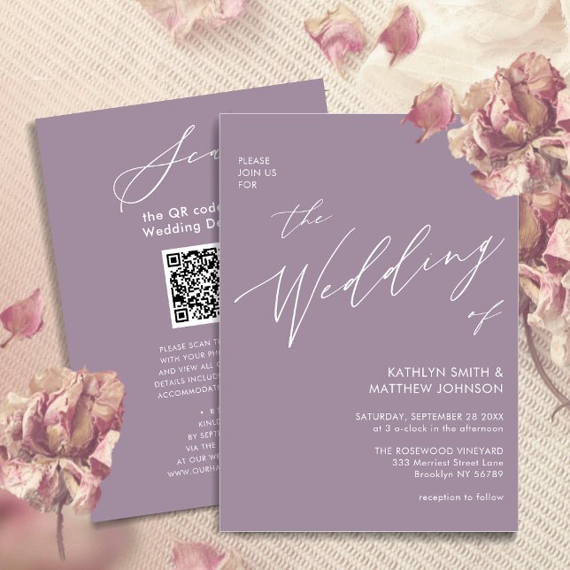 Mauve Purple QR Code All In One Modern Wedding Invitation (Creator Uploaded)