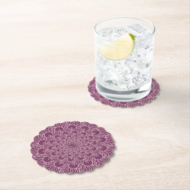 Mauve purple repeat flower floral botanical  bever paper coaster (Insitu)