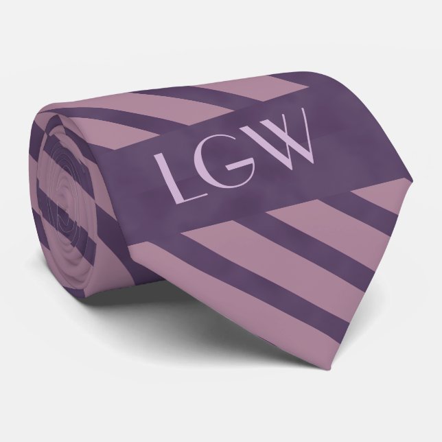 Mauve Purple Stripes Monogram Tie (Rolled)