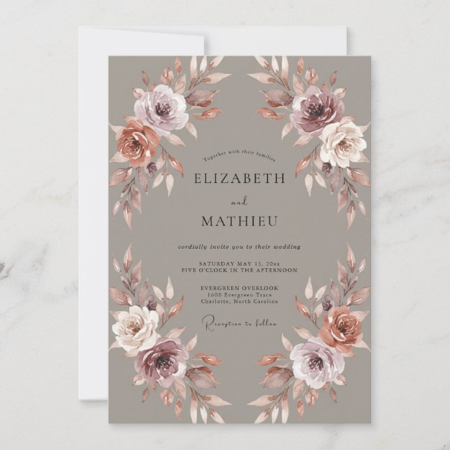 Mauve Refined Autumnal Wedding Invitation (Front)