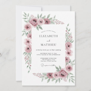 Mauve Refined Floral Wedding Invitation