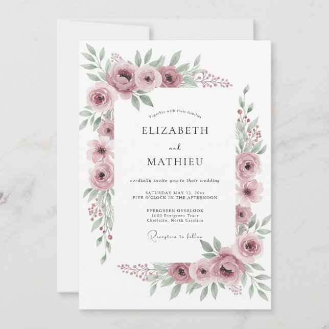 Mauve Refined Floral Wedding Invitation (Front)