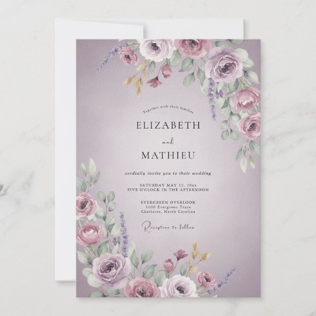 Mauve Romantic Bloom Wedding Invitation (Front)