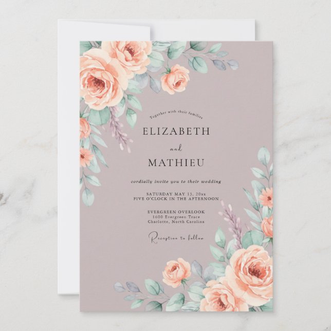 Mauve Romantic Rose Wedding Invitation (Front)