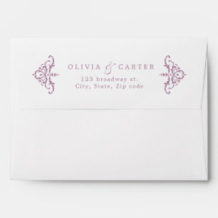 Mauve romantic vintage wedding return address envelope
