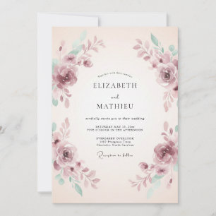 Mauve Romantic Watercolor Wedding Invitation