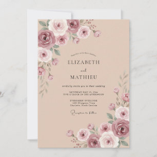 Mauve Rose Bloom Wedding Invitation