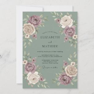 Mauve Rose Botanical Flourish Wedding Invitation