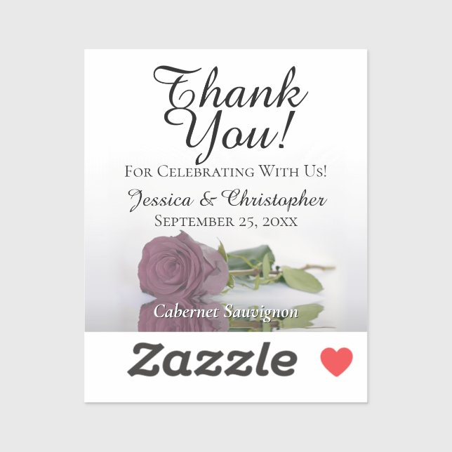 Mauve Rose Thank You Wedding Mini Bottle Label (Sheet)
