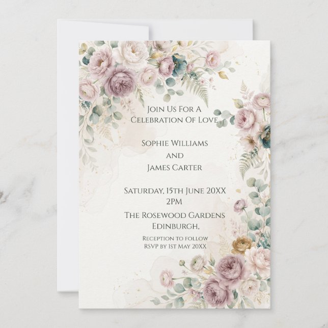 Mauve Rose Wedding Invitation (Front)