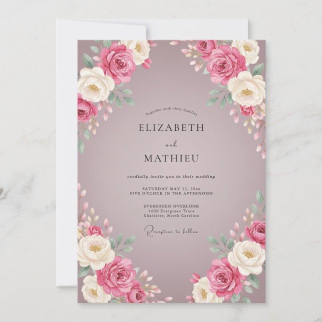 Mauve Rose Wedding Invitation (Front)