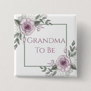 Mauve Roses, Grandma to be, Baby Shower 15 Cm Square Badge