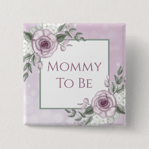 Mauve Roses, Mummy to be, Baby Shower Button
