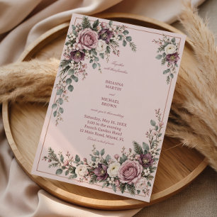 Mauve Roses With Eucalyptus Trails Invitation