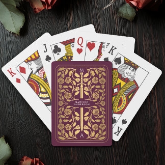Mauve Royal Mediaeval Gold Sword Monogram Playing Cards