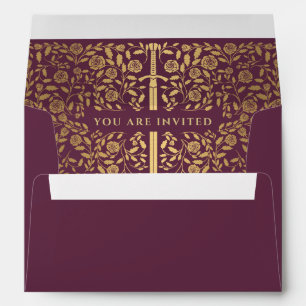 Mauve Royal Mediaeval Gold Sword Wedding Envelope