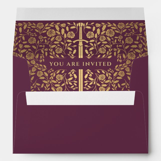Mauve Royal Mediaeval Gold Sword Wedding Envelope (Back (Bottom))