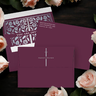 Mauve Royal Mediaeval Silver Sword Wedding Envelope