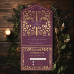 Mauve Royal Mediaeval Sword Wedding All In One Inv All In One Invitation<br><div class="desc">Celebrate your special day with this Royal Mediaeval Sword Wedding design. The design on the back of the invite is NOT real gold foil. You can customise this further by clicking on the "PERSONALIZE" button.</div>
