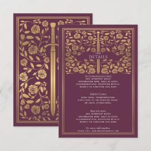 Mauve Royal Mediaeval Sword Wedding Details  Enclosure Card