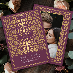 Mauve Royal Mediaeval Sword Wedding Photo Save The Date