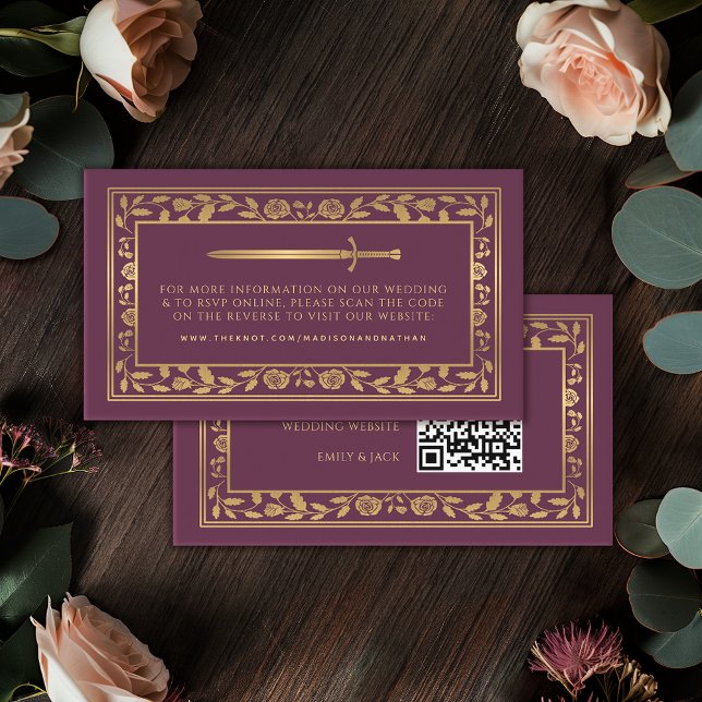 Mauve Royal Sword Wedding Website RSVP QR Code  Enclosure Card (Creator Uploaded)