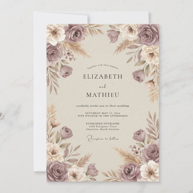 Mauve Rustic Autumnal Wedding Invitation (Front)
