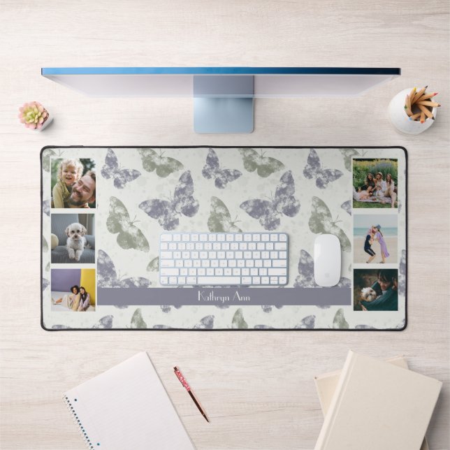 Mauve & Sage Butterflies Photo Collage Desk Mat (Office 1)
