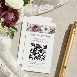 Mauve & Sage Floral QR Code Wedding Enclosure Card